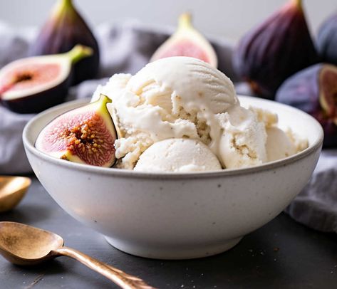 Fig Ice Cream Recipe Fresh Fig Ice Cream Recipe, Fig Ice Cream Recipe, Fig Ice Cream, Olive Oil Ice Cream, Easy Ice Cream Recipe, Ice Cream Mixture, Big Chill, Rosemary Sprigs, Fresh Figs