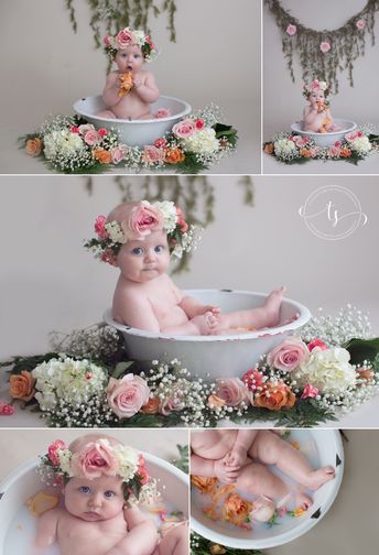 Milk Bath Baby Session | Floral Milk Bath Session | 6 Month Milk Bath Session | Tiffany Smith Photography | Chattanooga Area Baby Photographer Three Month Photoshoot, Milkbath Photography Baby, Infant Photoshoot Ideas 3 Months, Six Month Baby Picture Ideas, 3 Months Baby Photography Ideas, Baby 6 Months Photography, Half Birthday Ideas For Girls 6 Months, 6 Month Birthday Ideas, Halfway To One Photoshoot