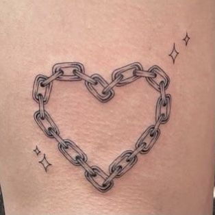 Heart Handcuffs Tattoo, Chain Heart Tattoo Design, Heart Link Tattoo, Chain Link Heart Tattoo, Heart Elbow Tattoo, Heart Chain Tattoo, Love Heart Tattoo, Chain Tattoo, Elbow Tattoos