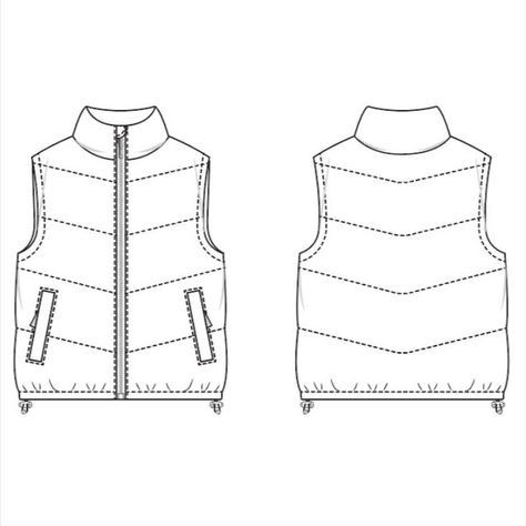 #Techpack #sketch #apparelsketch #drawing #technicaldrawing #fashion #apparels #jacket Sleevless Jacket, Logo Tiktok, Technical Sketch, Jacket Drawing, Clothing Templates, Sewing Measurements, Pinterest Art, Sleeveless Puffer, Gym Logo