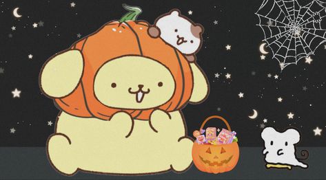 Pompompurin Halloween Background, Computer Wallpaper, Sanrio Fall, Desktop Picture, Cute, Aesthetic Sanrio Wallpaper For Computer, Halloween Wallpapers Ipad Horizontal, Cute Sanrio Pc Wallpaper, Sanrio Fall Desktop Wallpaper, Fall Sanrio Pfp, Horizontal Sanrio Wallpaper, Halloween Wallpaper Ipad Horizontal, Aesthetic Laptop Desktop Layout, Sanrio Halloween Wallpaper Iphone