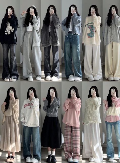 Winter Outfits Women Korean, Korean Outfits Cold Weather, Korea Aesthetic Outfit, Korean Spring Outfits Casual, Outfits Ideas Korean Style, K Pop Idols Female Outfits, Cold Korean Outfits, Craftcore Outfit, Modest Acubi Style Outfits