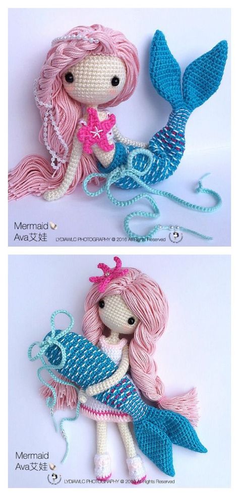 Crochet Amigurumi Mermaid Doll Pattern | Jump on board the mermaid trend with this amigurumi pattern Crocheted Mermaid, Doll Amigurumi Free Pattern, Doll Patterns Free, Skirt Diy, Confection Au Crochet, Crochet Mermaid, Pola Amigurumi, Mermaid Pattern, Crochet Unicorn