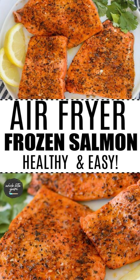 air fryer salmon from frozen. air fryer frozen salmon with garlic herb. keto, low carb, gluten free Airfry Frozen Salmon Fillet, Low Calorie Salmon Recipes Air Fryer, Air Fried Frozen Salmon, Air Fryer Salmon Recipes From Frozen, Air Fry Frozen Salmon Fillets, Baked Salmon From Frozen, Frozen Salmon Filets In Air Fryer, Instant Pot Frozen Salmon, Air Fryer Salmon From Frozen