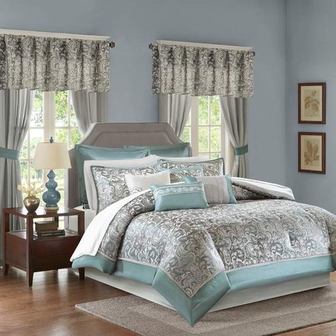 Madison Park Essentials Cadence 24-piece Bedding Set Teal Comforter, Paisley Comforter, Paisley Bedding, Hotel Bedding, Home Essence, How To Clean Pillows, Luxurious Hotel, Decorative Ideas, Bedroom Master