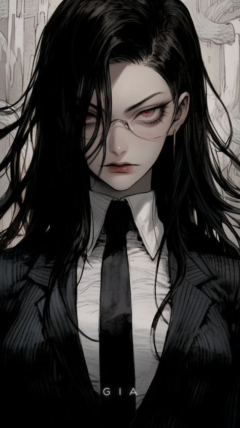 Anime Woman With Black Hair, Boss Girl, Long Black Hair, Digital Art Anime, 영감을 주는 캐릭터, Female Character Design, Dark Anime, Character Portraits, Long Black