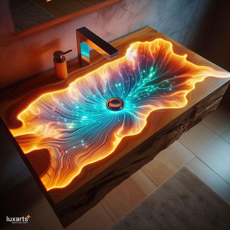 Glowing Epoxy Sink Material 💡🚰 #GlowingEpoxySink #InnovativeDesign #ModernUtility Illuminate your kitchen with the mesmerizing Glowing Epoxy Sink Material. Crafted with epoxy resin infused with glowing pigments, this sink material creates a stunning visual effect, adding an element of modern sophistication to your space. Elevate your kitchen decor with the Glowing Epoxy Sink Material, where every wash becomes a radiant experience. ✨🌊🪞 https://luxarts.net/glowing-epoxy-sink-material/ Epoxy Sink, Epoxy Bathroom, Epoxy Countertop, Neon Decor, Art Stand, Sink Design, Visual Effects, Craft Inspiration, Unique Home Decor