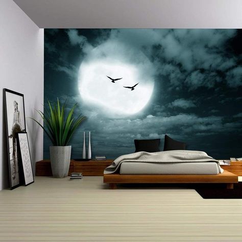 Moon And Sky, Sky Dark, Halloween Background, Bedroom Murals, Bedroom Wall Colors, Dark Style, Wall Art Wallpaper, Wall Paint Designs, Large Wallpaper