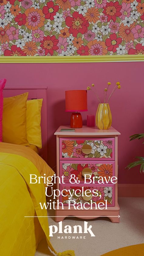 Bright & brave bedside table upcycles, with Rachel Boho Maximalist Bedroom, Upcycle Bedside Table, Funky Bedside Table, Colourful Bedside Table, Cool Bedside Tables, Unusual Bedside Tables, Diy Night Stand, Interior Design Business Plan, Diy Bedside Table