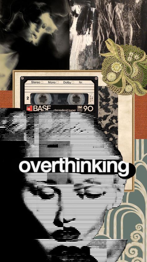 Overthinking #art #collageart #overthinking #mind #eerie #cassette #patterns #textures Journal Inspo, Black Ink Tattoos, Collage Design, Your Aesthetic, Collage Art, Mood Boards, Podcast, Mindfulness, Wallpapers