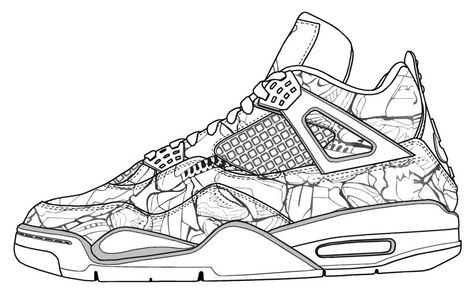 Air Jordan 4 Coloring Page Sneakers Sketch, Sneakers Illustration, Shoe Template, Sneakers Drawing, Jordan Spizike, Shoe Design Sketches, Sneaker Art, Shoes Drawing, Nike Id