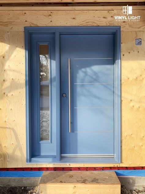 Blue Entrance Door, Front Door Design Modern, Blue Doors Front Entrance, Home Front Door Design, Light Blue Front Door, Door Design Modern Luxury, Front Door Glass Panel, Unique Front Door, Front Door Designs