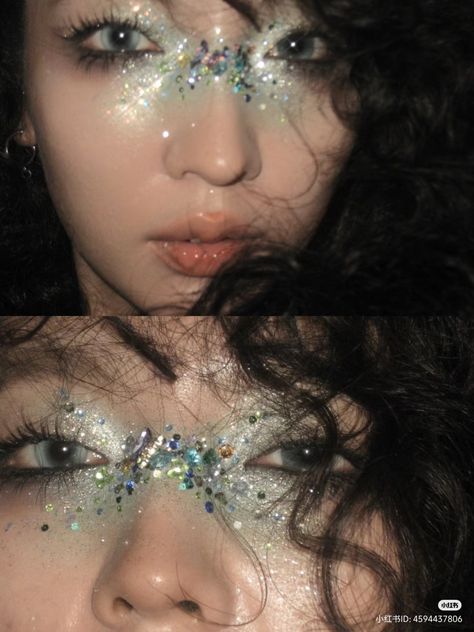 #makeupinspo #eyemakeup #birthdaymakeup #confetti Bedazzled Makeup, Silver Glitter Makeup, Glittery Makeup, Glittery Eye Makeup, Rhinestone Makeup, Rave Makeup, Birthday Makeup, Fairy Makeup, Makeup Eye Looks