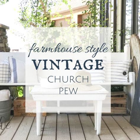 Farmhouse Style Painted Church Pew | Twelve On Main | Bloglovin’ Church Pew Bench, Pew Bench, Stacked Stone Fireplaces, Diy Furniture Building, Stone Fireplace Surround, Church Pew, Farmhouse Porch, Crackle Painting, Farmhouse Pillows