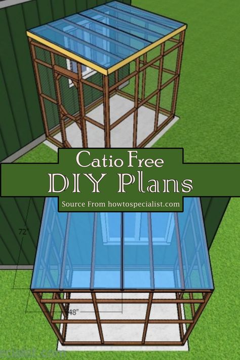 Cat Enclosure Outdoor Diy Easy, Free Catio Plans How To Build, Homemade Catio Ideas, Catio Chicken Coop, Catio Plans On Deck, Cat Patio Diy How To Build, Catios Diy Large, Ikea Catio Hacks, Catio Plans From Window