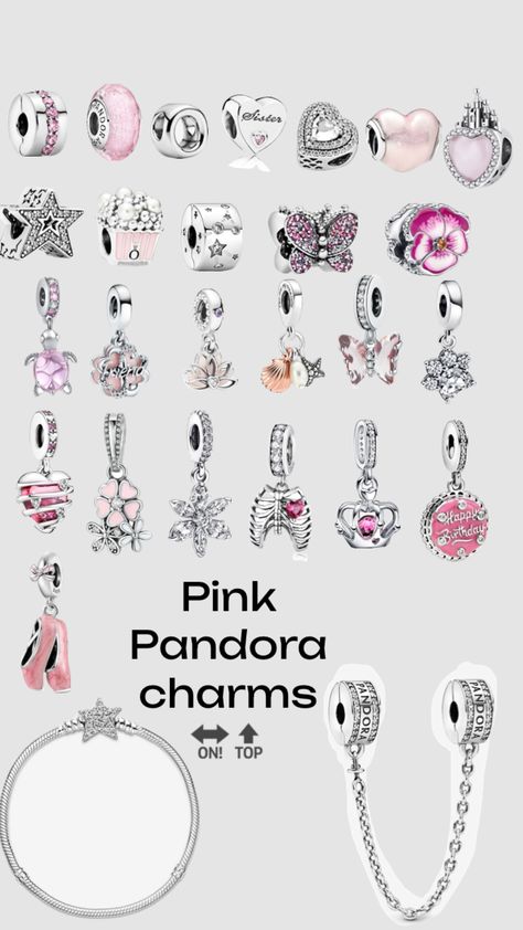 Pink Pandora Charms, Pandora Charms Pink, Chunky Silver Jewellery, Pandora Bracelet Charms Ideas, Pandora Bracelet Designs, Pandora Jewelry Charms, Jewelry Accessories Ideas, Pandora Bracelet Charms, Disney Jewelry