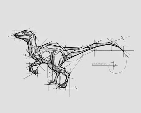 Stylised Designer Pencil Animal Drawing. Psdelux Sketch, How To Draw Dinosaur, How To Draw A Velociraptor, Dinosaur Art Sketch, Raptor Sketch, Raptor Drawing, Velociraptor Art Drawing, Sketches Of Dinosaurs, Dinosaur Line Art