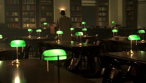 And So it Begins...: Top 30 Things I Love About Se7en (that no one else talks about) Se7en 1995, Green Library, Library Lamp, Bankers Desk Lamp, Library Desk, Green Lamp, Bankers Lamp, Midcentury Design, Best Cinematography