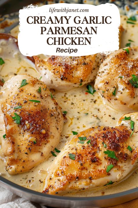 Indulge in the ultimate comfort food with this Creamy Garlic Parmesan Chicken, a perfect addition to your dinner recipes collection! It's a quick and easy dinner recipe. This dish combines the rich flavors of garlic and parmesan, offering a delicious and cheap dinner option for your family. It's a standout among chicken recipes for dinner, promising a creamy, flavorful experience that's both satisfying and easy to make. Try it tonight for a meal that's sure to become a family favorite! Creamy Garlic Parmesan Chicken, Creamy Chicken Dinner, Dinner 2023, Top Dinner Recipes, Creamy Chicken Recipes, Simple Family Meals, Creamy Garlic Chicken, Garlic Parmesan Chicken, Favorite Recipes Dinner