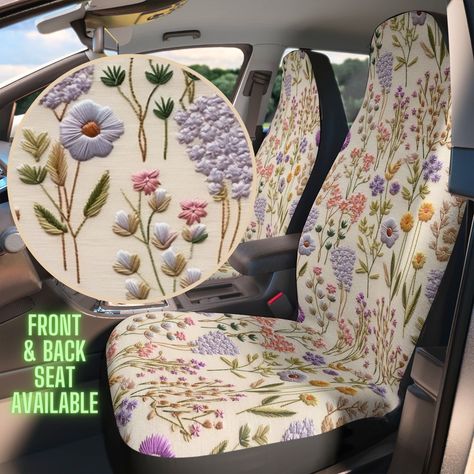 Lavender Spring Car Seat Covers - Instantly refresh and transform your vehicle's interior - Custom printed and hand-finished for a beautiful and unique look - Suitable for front and/or back seats, adding fun and style to your journeys - Aesthetic and functional gift for car owners on birthdays, Christmas, and more * Please note that the pattern is printed faux embroidery. The seat cover is flat and smooth without real stitches. Spacious0 Assurance: 🚀 Free shipping from our production partner in Cute Seat Covers For Cars, Decorating Car Interior, Fairy Car Interior, Flower Car Roof Interior, Flower Headliner Car, Floral Car Interior, Floral Car Decor, Floral Car Accessories, Seat Covers For The Car