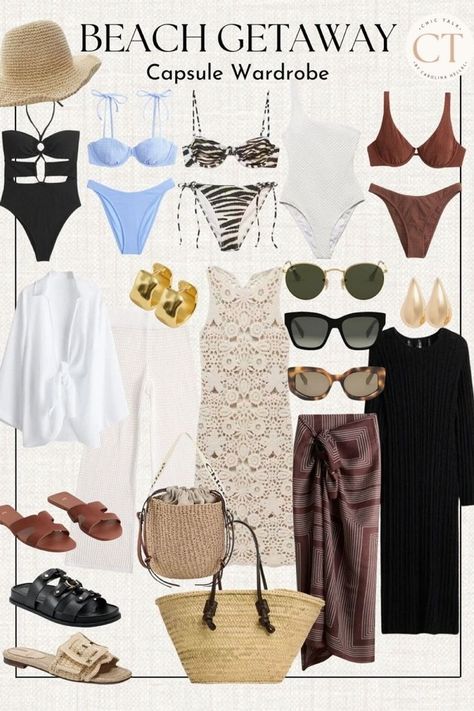 Need a cute swimsuit and cover-up to wear on your beach getaway or pool day? CHIC TALK is sharing her capsule wardrobe perfect for a summer beach day. From sunglasses to sandals find everything you need that you can easily mix and match your entire beach trip and summer season! Follow for more casual chic style guides, summer fashion trends, and 2024 outfit ideas. Pool Outfit Ideas, Capsule Clothing, Casual Chic Fashion, Beach Trends, Pool Outfits, Capsule Wardrobe Casual, Beach Wardrobe, Street Style Fall Outfits, Basic Wardrobe