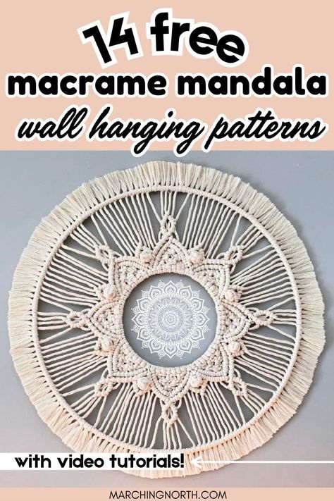 Check out these 14 Free Macrame Mandala Wall Hanging Patterns! Mandalas are so pretty and ornate looking, but surprisingly simple to make.  | free macrame patterns | round macrame | boho wall hanging DIY Macrame Hoop Wall Hanging Tutorial, Macrame Mandala Tutorial, Free Macrame Patterns Tutorials, Macrame Wall Hanging Pattern Free, Macrame Mirrors, Hanging Plant Ideas, Macrame Tutorial Beginner, Circle Macrame Wall Hanging, Macrame Projects Ideas