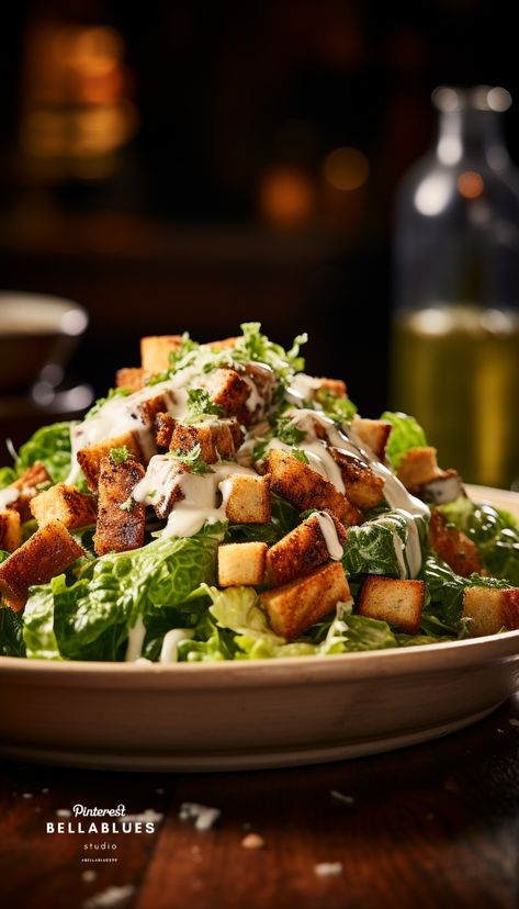 #CrunchyDelight #CaesarSalad #TemptingArtwork #PerfectlyTossed Description: Let your taste buds rejoice with this tempting artwork that captures the irresistible appeal of a crunchy and perfectly tossed Caesar salad. Salads Photography Styling, Tempting Food Photography, Caesar Salad Photography, Salad Photoshoot, Caesar Salad Aesthetic, Menu Photoshoot, Salad Photography, Restaurant Salad, Aesthetic Recipes