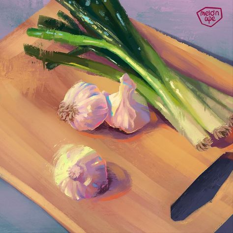 @melonape shared a photo on Instagram: “Painting some more stuff I find in the kitchen 🧄 . . . . #foodpainting #stilllife #vegetables #garlic #springonion #paintingfood…” • Apr 26, 2022 at 8:01pm UTC Spring Onion Painting, Onion Painting, Observational Drawing, Instagram Painting, Food Painting, Spring Onion, Asparagus, Still Life, The Kitchen