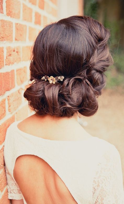 1930's Inspired Updo  www.facebook.com/TheBridalStylists 1930s Hair, Vintage Updo, Retro Wedding Hair, Vintage Wedding Hair, Fishtail Braid, Hair Guide, Wedding Hairstyles Updo, Wedding Updo, Retro Hairstyles