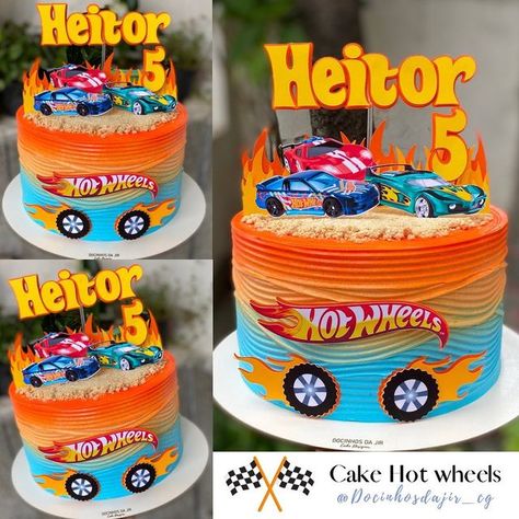 Hotwheel Cupcake Ideas, Hot Wheels Birthday Party Ideas Centerpieces, How Wheels Cake, Hotwheels Monster Truck Birthday Cake, Hot Wheels Cake Design, Hot Wheels Themed Cake, Small Hot Wheels Cake, Simple Hot Wheels Birthday Cake, Hot Wheels Buttercream Cake