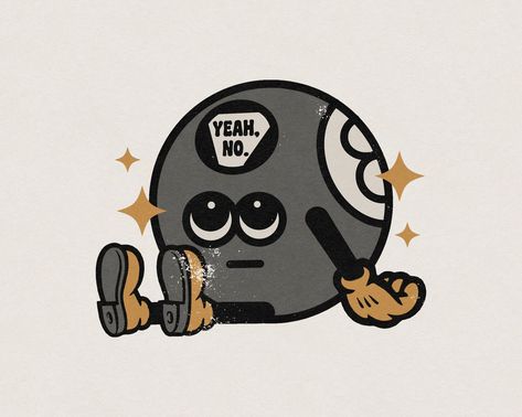 Yeah, No. Magic 8 Ball Funny Retro Vintage Distressed Mascot Cartoon Character Transparent PNG Digital Download Magic 8 Ball, Distressed Texture, Retro Illustration, 로고 디자인, Art Sketchbook, Cartoon Characters, Illustrator, Art Inspo, Retro Vintage