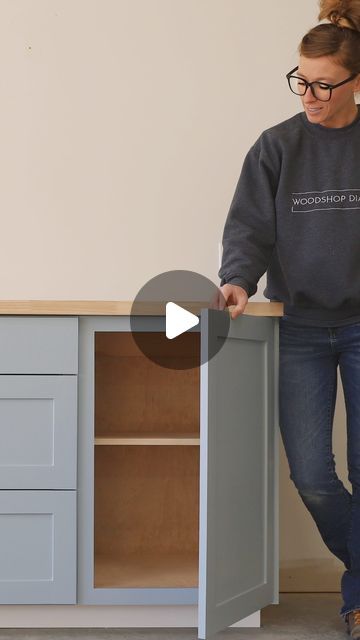 Woodshop Diaries | Shara on Instagram: "Did you know cabinet building was…EASY?! It’s always made out to seem so ✨complicated✨
But I’m telling you—it’s not. And I’ll prove it. I built these simple base cabinets for my laundry room and in my latest YouTube video and blog post, I’m showing you exactly how they came together plus some handy tips you can use to customize for your own space. 
I’m breaking down:
How to build cabinet boxes
How to add shelving
How to add drawers
How to add doors
So, if you want to tackle your own build, comment LINK and I’ll send you those guides! 
Happy building, friends! 
#plywood #cabinetbuilding #diywoodworking" How To Build A Cabinet Base, How To Build Cupboards, How To Build A Cabinet, How To Make Cabinet Doors, Making Cabinets, How To Make Kitchen Cabinets, Woodshop Diaries, Cabinet Building, Kitchen Cabinet Plans