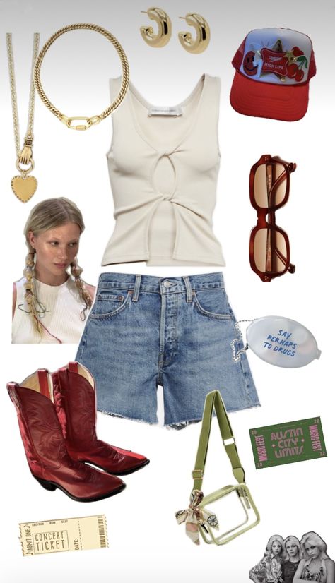 Rodeo Baby, Concert Outfit Inspo, Concert Fits, Everyday Basics, Concert Outfit, Red And White, Summer Fashion, Coin, Fashion Outfits