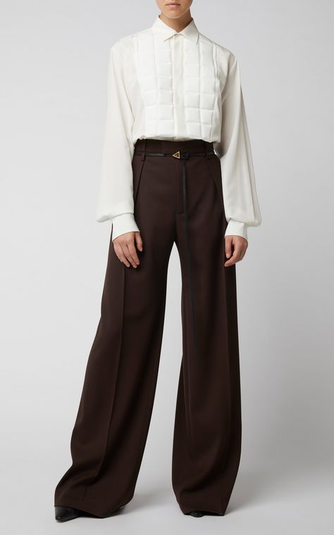 Bottega Veneta Shirt, Bottega Veneta Fashion, Brown Trousers, Future Clothes, New Years Eve Outfits, Workwear Fashion, Wide Leg Trousers, Moda Operandi, Classy Outfits