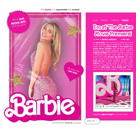 Barbie Pubmat, Barbie Powerpoint, Barbie Poster Design, Barbie Graphic Design, Collage Scrapbook Layouts, Barbie Poster, Keyword Elements Canva, Yearbook Themes, Watermark Design