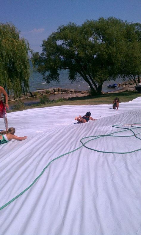 Slip And Slide Aesthetic, Home Made Slip And Slide, Slip N Slide Aesthetic, Tarp Slip N Slide, Slip And Slide Party, Slip In Slide, Sweet 16 Summer, Giant Slip And Slide, Homemade Slip And Slide