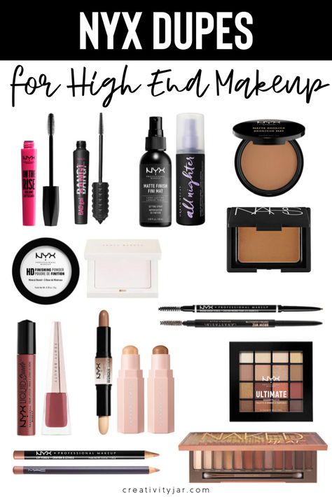 Looking for some great high end makeup dupes all from one brand? Look no further than NYX and check out these NYX dupes for high end makeup. Makeup List For Beginners, Best Nyx Products, Affordable Eyeshadow Palettes, Drugstore Eyeshadow, Shimmery Makeup, Mac Velvet Teddy, Drugstore Makeup Tutorial, Makeup Sets, Best Drugstore Makeup