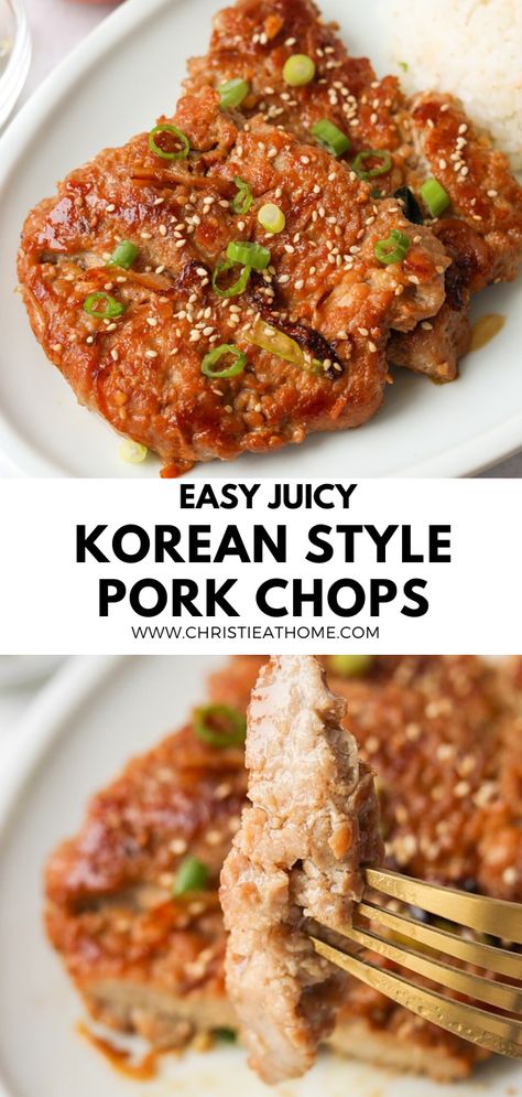 My Korean fried pork chops are succulent, juicy, tender and delicious! These boneless pork chops are marinated in a Korean bulgogi sauce. It will totally satisfy your taste buds. A perfect main for any weeknight meal! I also share how to make these spicy. Ready in 30 minutes! Pork Chops Korean Style, What To Do With Boneless Pork Chops, Korean Pork Chops Gochujang, Asian Fried Pork Chops, Gochujang Pork Chops, Chinese Pork Chops Recipes Asian Style, Vietnamese Pork Chops Marinade, Twice Cooked Pork Chinese, Asian Style Pork Chops