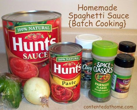 Homemade Spaghetti Sauce {Batch Cooking} Spaghetti Sauce From Canned Tomato Sauce, Roaster Oven Recipes Electric Pasta, Natural Cooking, Spaghetti Sauce Recipe, Homemade Spaghetti Sauce, Homemade Spaghetti, Grocery Budget, Canned Tomato Sauce, Vegetable Seasoning