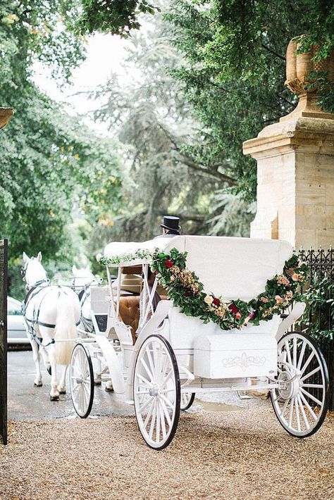 Chic Wedding Flower Decor Ideas ❤ See more: http://www.weddingforward.com/simply-chic-wedding-flower-decor-ideas/ #weddingforward #bride #bridal #wedding Wedding Carriage Horse, Wedding Horse And Carriage, Carriage Decorations, Horse Carriage Wedding, Horses Wedding, Horse And Carriage Wedding, White Carriage, Carriage Wedding, Wedding Horse