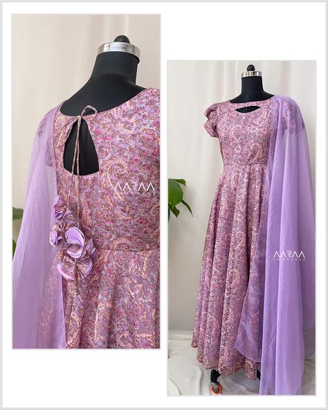 Customised net brasso anarkali with paisley prints and organza dupatta. Back with our signature handmade tassels. #anarkali #designeranarkali #lavender #paisleyprint #aarraabyumaanand #coimbatoreboutique #designerboutique Anarkali Dress Neck Designs, Anarkali Dress Designer Anarkali Dresses, Anarkali Dress Ideas, Neck Reference, Baby Mehndi, Kurti Ideas, Plain Kurti Designs, Plain Kurti, Frock Models