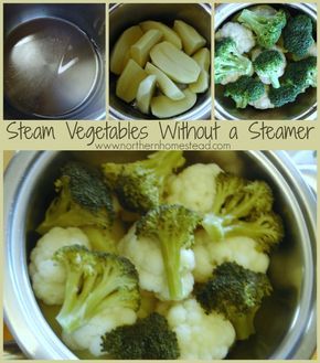 Here is how to steam vegetables without a steamer. You even can steam several different vegetables together in the same pot. Steam Vegetables, Steam Veggies, Steam Recipes, Steamed Vegetables, Different Vegetables, Geodesic Dome, Vegetable Recipes, Food Hacks, Baby Food Recipes