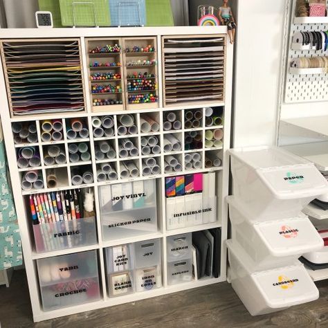 Cricut Newbie Starter Shopping List - Organized-ish by Lela Burris Vinyl Roll Storage Cabinet, Craft Room Vinyl Storage, Vinyl Craft Room Ideas, Vinyl Organization Ideas Craft Rooms, Vinyl Craft Storage, Cricut Organization Ideas Vinyl Storage, Ikea Cricut Storage, Vinyl Storage Cricut, Cricut Storage Ideas Organizing