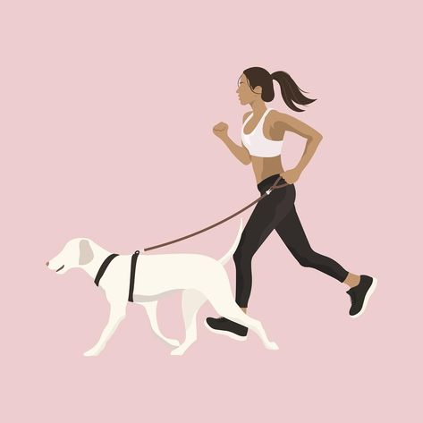 With Dog Aesthetic, Running With Dog, Aesthetic Vector, Aesthetic Walk, Running People, Lofi Vibes, Dog Aesthetic, Awesome Designs, Woman Illustration