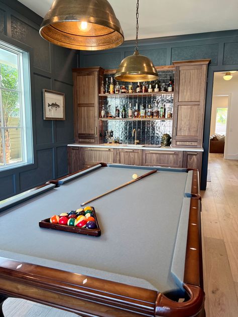 Basement Pool Table Room, Sunken Room, Basement Pool Table, Pool Room Ideas, Billards Room, Billiards Room Decor, Bar Pool Table, Basement Lounge, Contemporary Pool