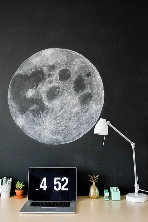 DIY Moon Chalkboard Art, tutorial via Clever + Dot Chalkboard Art Tutorial, Chalk Wall Art, Ikea Hack Kids, Chalkboard Wall Bedroom, Chalkboard Wall Art, Diy Moon, Banner Clip Art, Chalk Wall, Handmade Charlotte