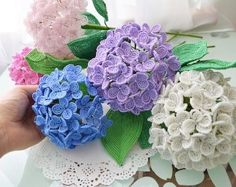 Flowers Lilac, Yarrow Flower, Beaded Flowers Patterns, Wedding Anniversary Presents, Seed Bead Flowers, Flowers Home Decor, French Beaded Flowers, Artificial Hydrangeas, Flowers Home