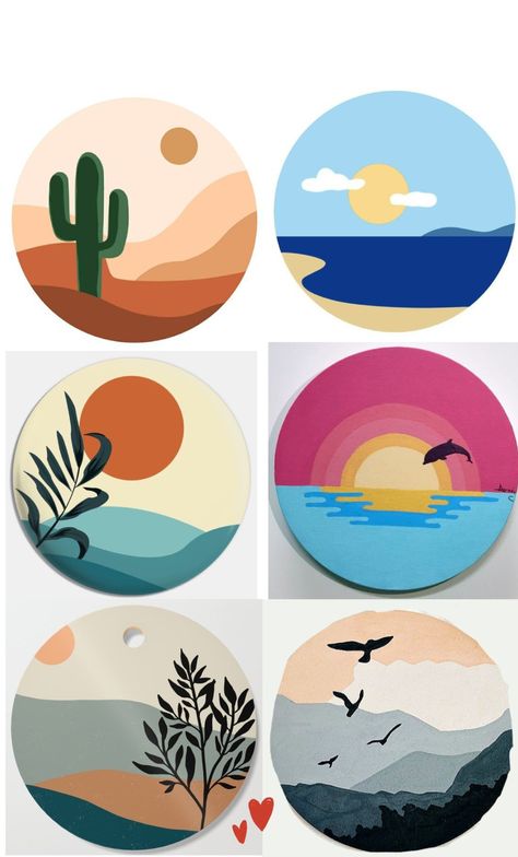 Wall Small Painting Ideas, Simple Ceramic Painting, Round Wood Painting Ideas, Magnet Painting Ideas, Round Painting Ideas Easy, Coasters Painting Ideas, Painting On Plates Acrylic, Coaster Art Ideas, Easy Pottery Painting Ideas Plates