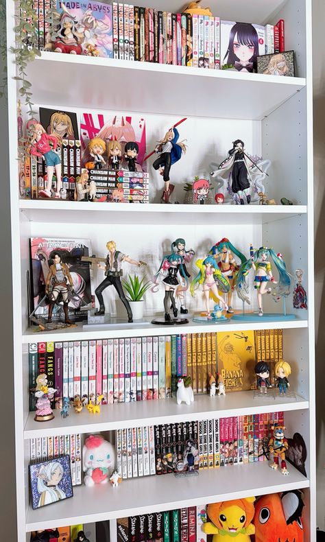 #manga #mangacollection #animefigures #figurecollection #mangashelf #bookshelf #aesthetic #shelf #chainsawman #bananafish #demonslayer #attackontitan #mydressupdarling #onepiece #cinnamoroll #hastunemiku Magical Bookstore, Ateneo Grand Splendid, Aesthetic Shelf, Book Arch, El Ateneo, Anime Bedroom Ideas, Bookshelf Room, Bookshelf Aesthetic, Geek Room