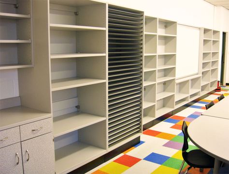 Art Classroom Layout, High School Art Room, Art Classroom Organization, Rangement Art, Art Studio Storage, Elementary Art Classroom, Classe D'art, Elementary Art Rooms, School Storage